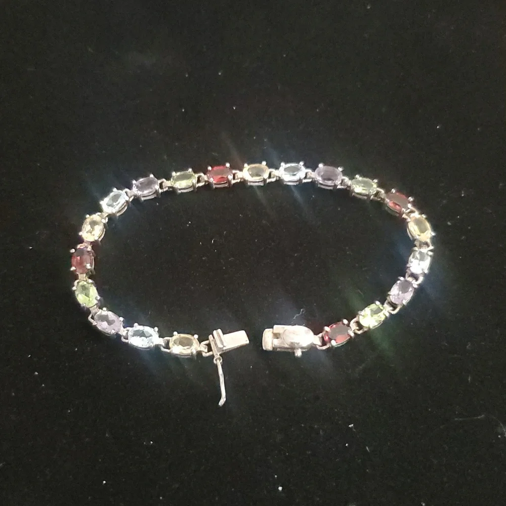 Vintage PAJ 925 Sterling Silver  Multi Gemstone Link Bracelet - Picture 5 of 13